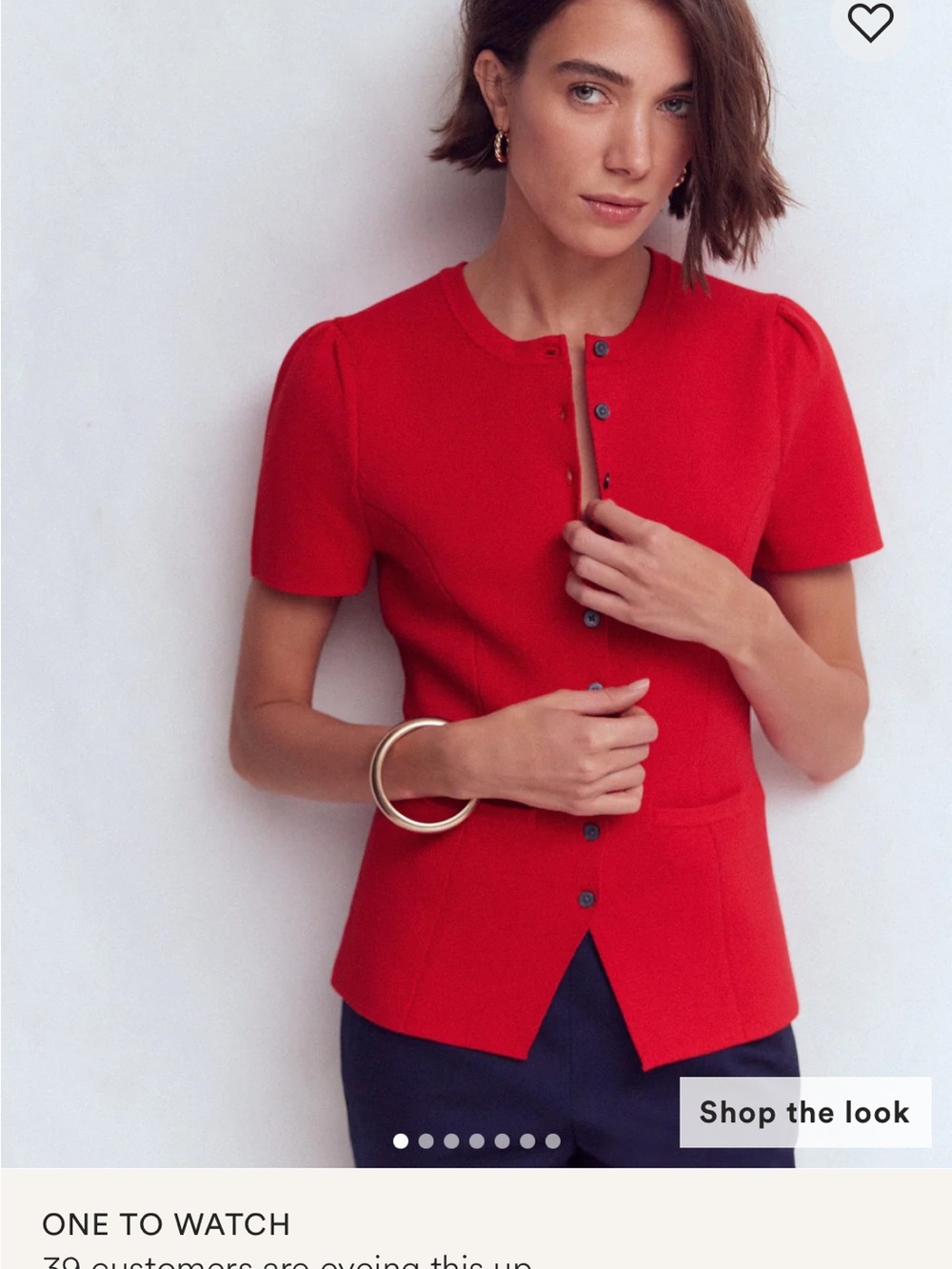 Boden Red Short-Sleeve Button Cardigan